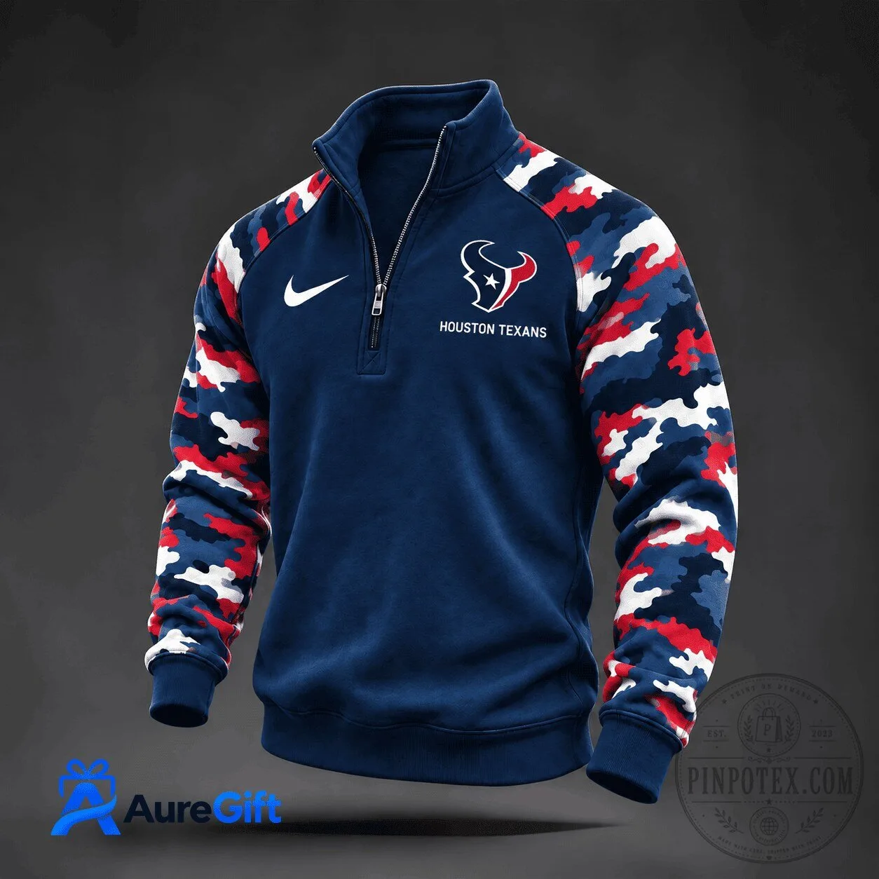 Houston Texans Quarter-Zip Sweatshirt with Camouflage Sleeves