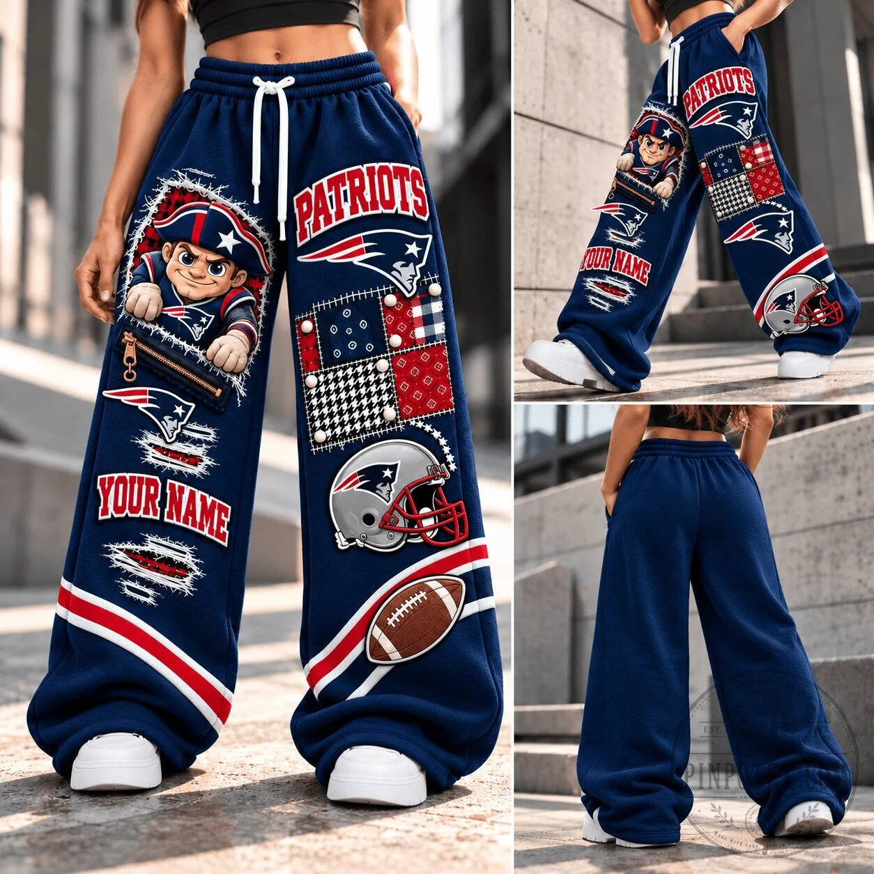 New England Patriots Personalized Custom Wide Leg Sweatpants for Women