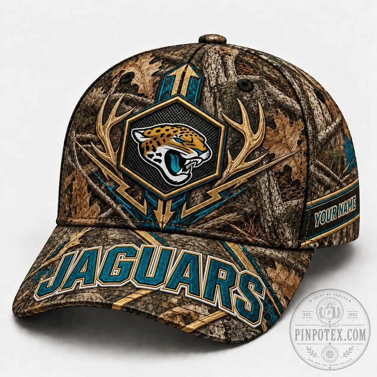 Jacksonville Jaguars Hunting Camouflage Custom Name Baseball Cap Hat