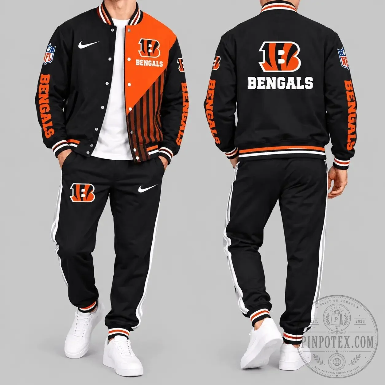 Cincinnati Bengals NFL Split Panel Baseball Jacket and Jogger Pants Set