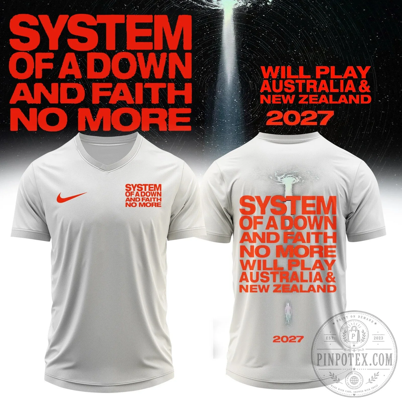 2027 Tour T-Shirt for System Of A Down & Faith No More in Australia and New Zealand