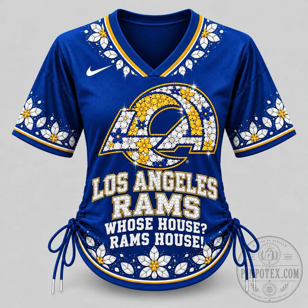 Los Angeles Rams NFL Top 10 Floral Logo Lace Up Women's Football Jersey Los Angeles Rams NFL Top 10 Floral Logo Lace Up Women's Football Jersey