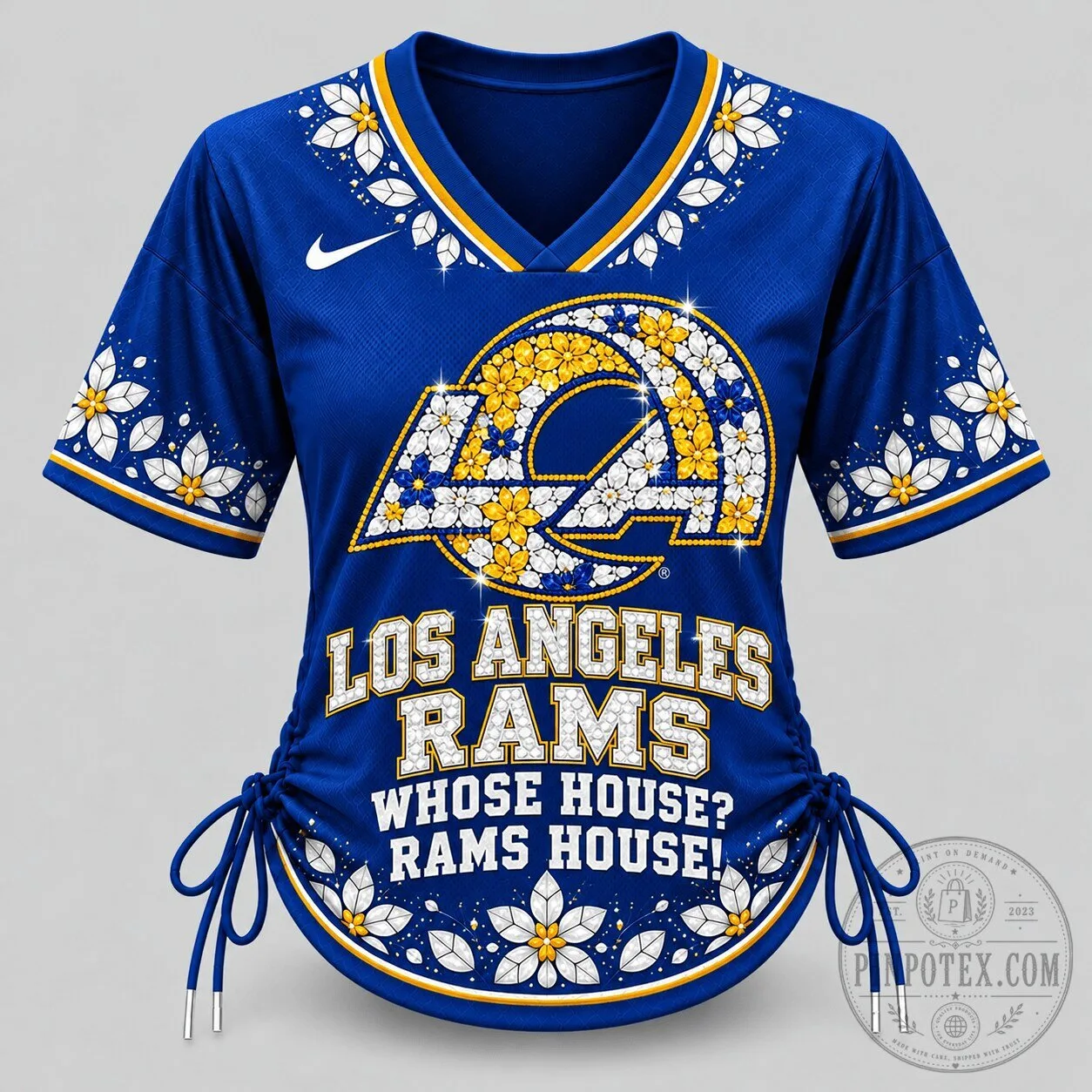 Los Angeles Rams NFL Top 10 Floral Logo Lace Up Women's Football Jersey