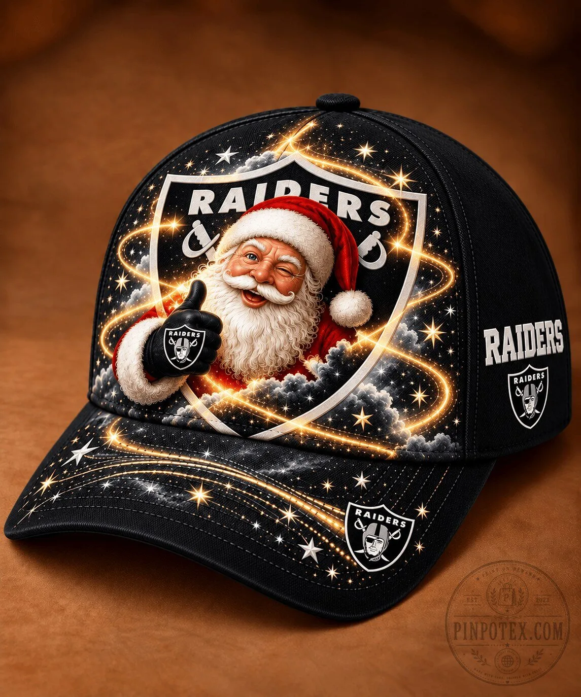 Las Vegas Raiders Santa Claus Christmas Golden Starlight Baseball Cap Hat
