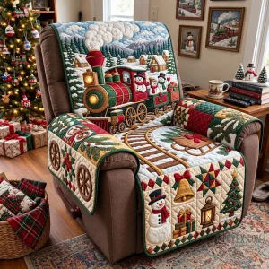 Christmas Train Snowy Village Express Quilted Recliner Chair Cover