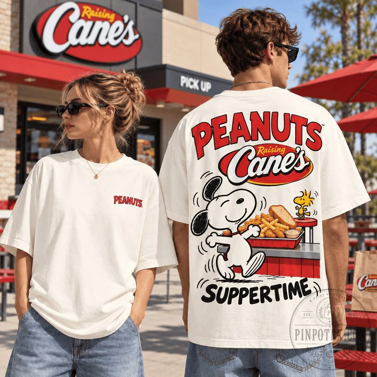 Peanuts Snoopy Raising Cane's Suppertime Graphic T-Shirt for Fast Food Lovers