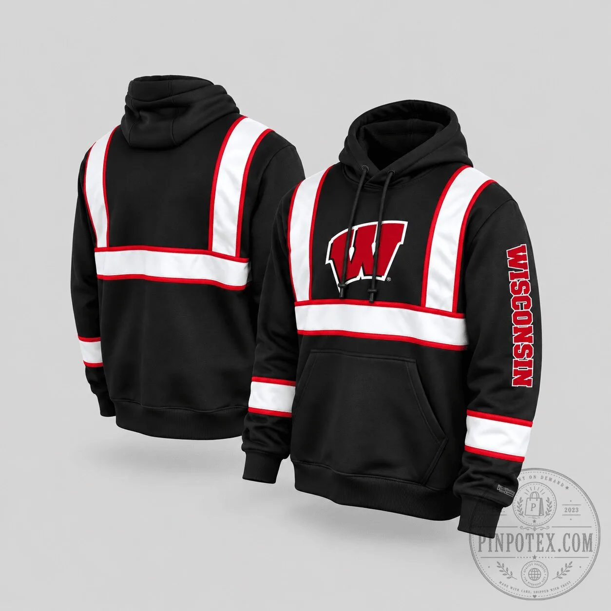 Wisconsin Badgers NCAA Reflective Stripe Black Pullover Hoodie 3 Wisconsin Badgers NCAA Reflective Stripe Black Pullover Hoodie