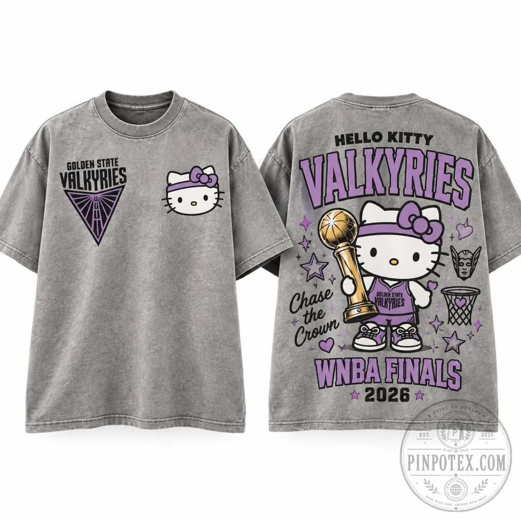 Golden State Valkyries Hello Kitty WNBA Finals 2026 Gray T-Shirt Golden State Valkyries Hello Kitty WNBA Finals 2026 Gray T-Shirt