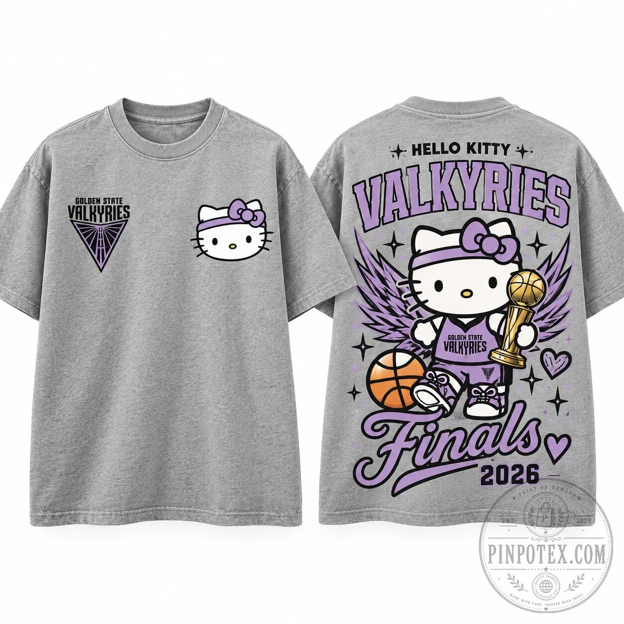 Golden State Valkyries Hello Kitty WNBA Finals 2026 Gray T-Shirt 9 Golden State Valkyries Hello Kitty WNBA Finals 2026 Gray T-Shirt
