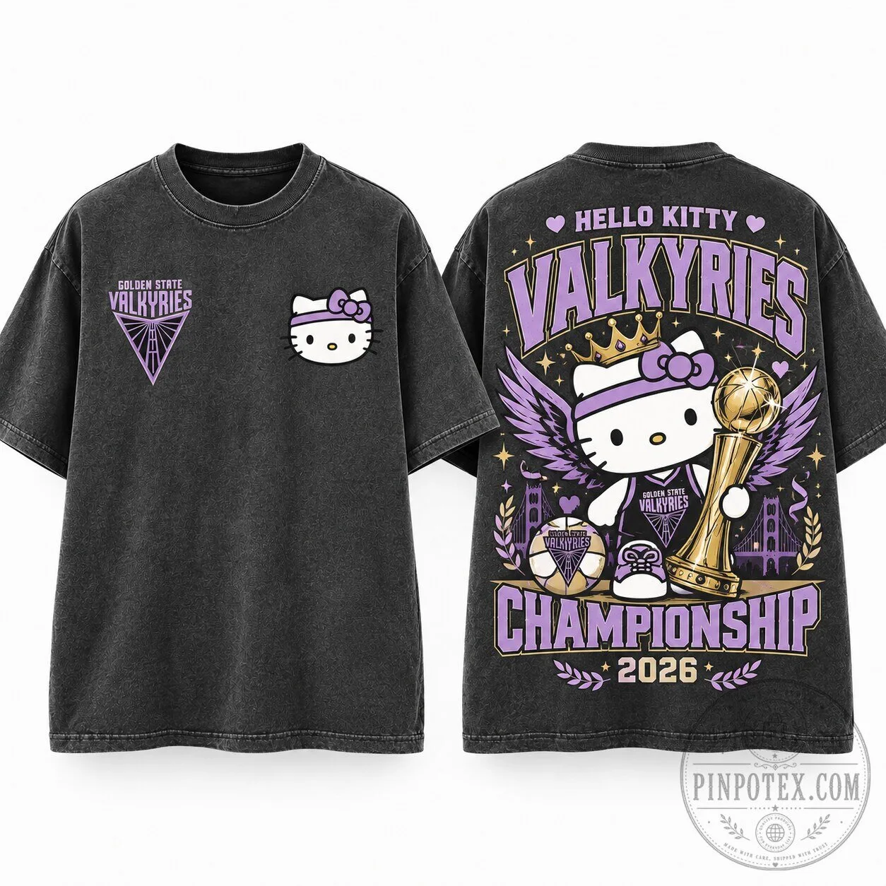 Golden State Valkyries Hello Kitty WNBA Finals 2026 Gray T-Shirt 10 Golden State Valkyries Hello Kitty WNBA Finals 2026 Gray T-Shirt