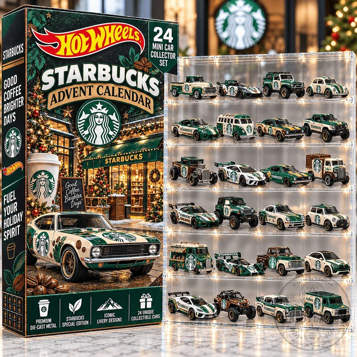 Hot Wheels Starbucks Advent Calendar 24 Mini Car Collector Set 2D