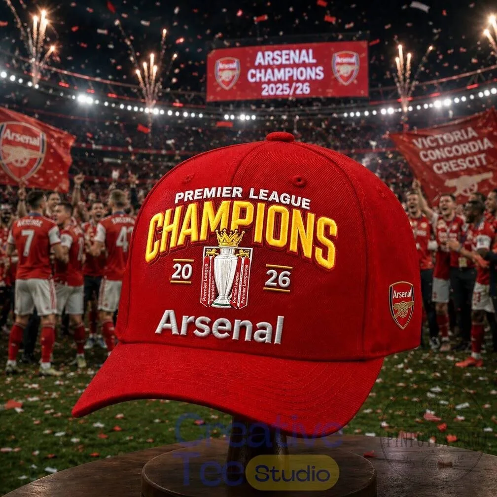 Arsenal Premier League Champions 2026 Red Baseball Cap Hat