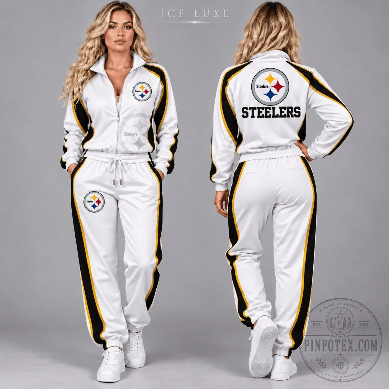 Pittsburgh Steelers NFL Football Team White Tracksuit Jacket and Pants Set