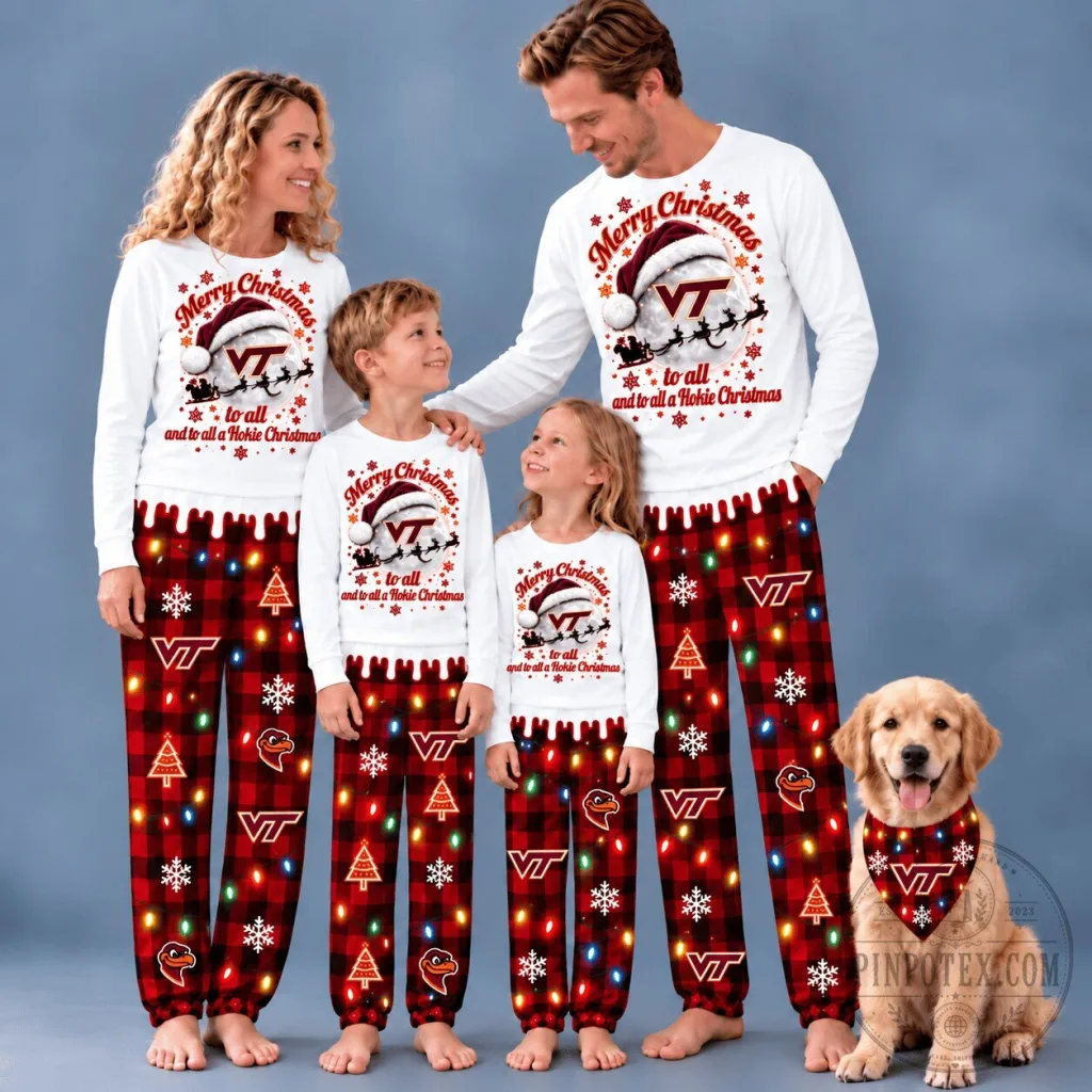 Virginia Tech Hokies Merry Christmas Family Matching Pajamas Set Virginia Tech Hokies Merry Christmas Family Matching Pajamas Set