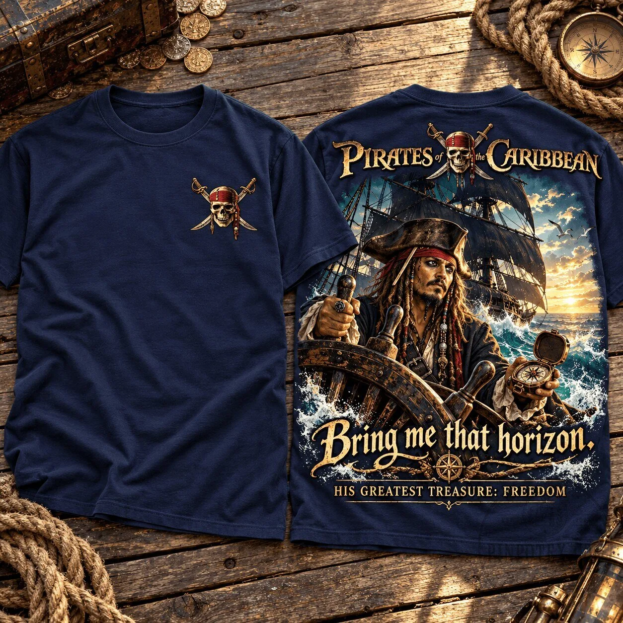 Pirates of the Caribbean Jack Sparrow Horizon Quote Navy T-Shirt