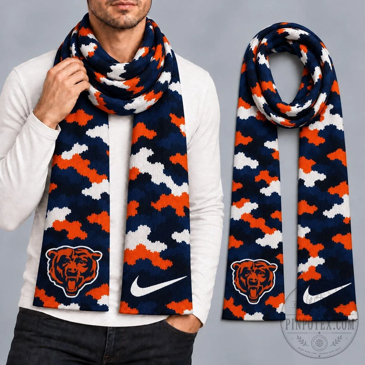 Nike Swoosh Chicago Bears Knit Scarf in Camouflage Design with Team Logo