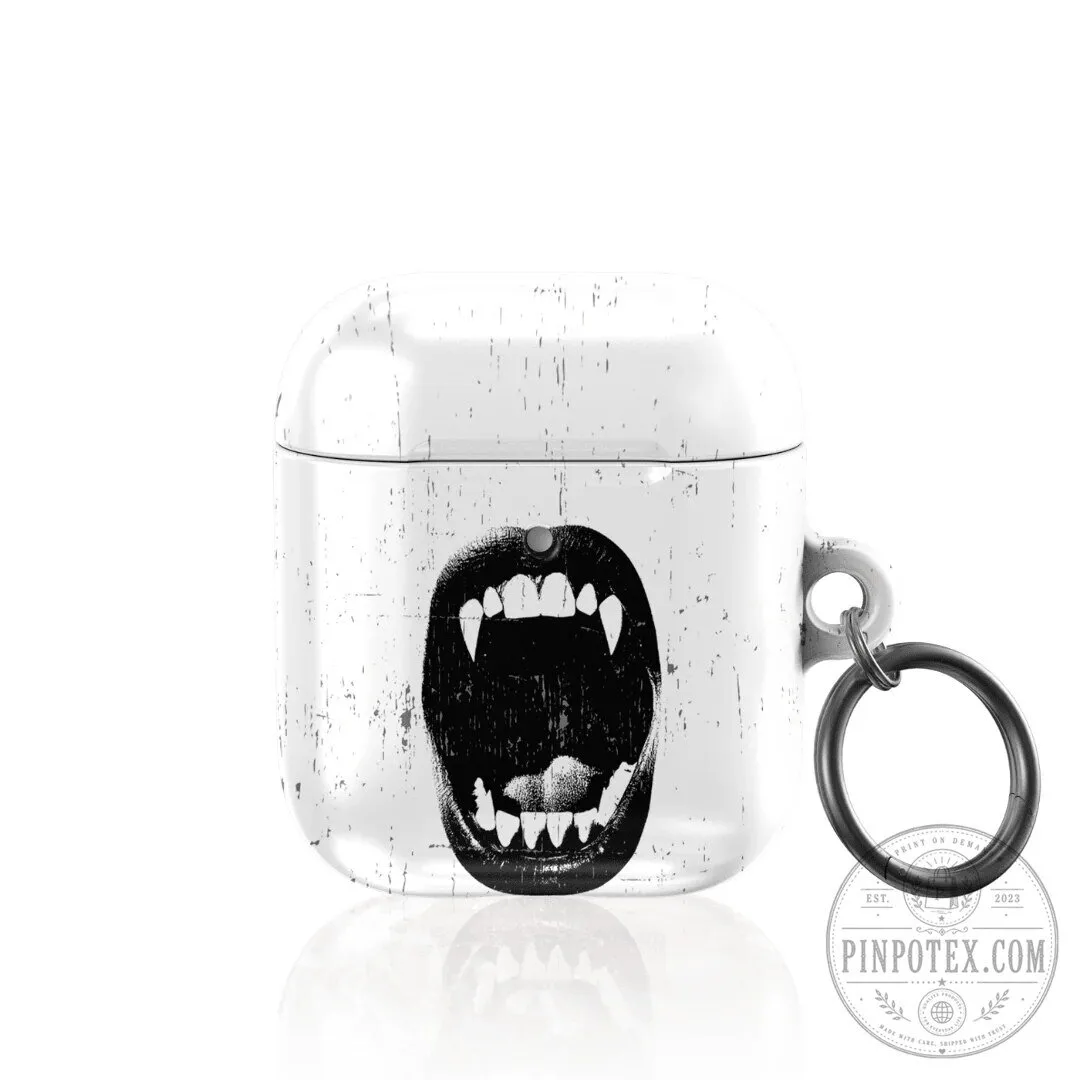 Venomous Vampire Fangs Mouth Black and White AirPods Case with Keychain